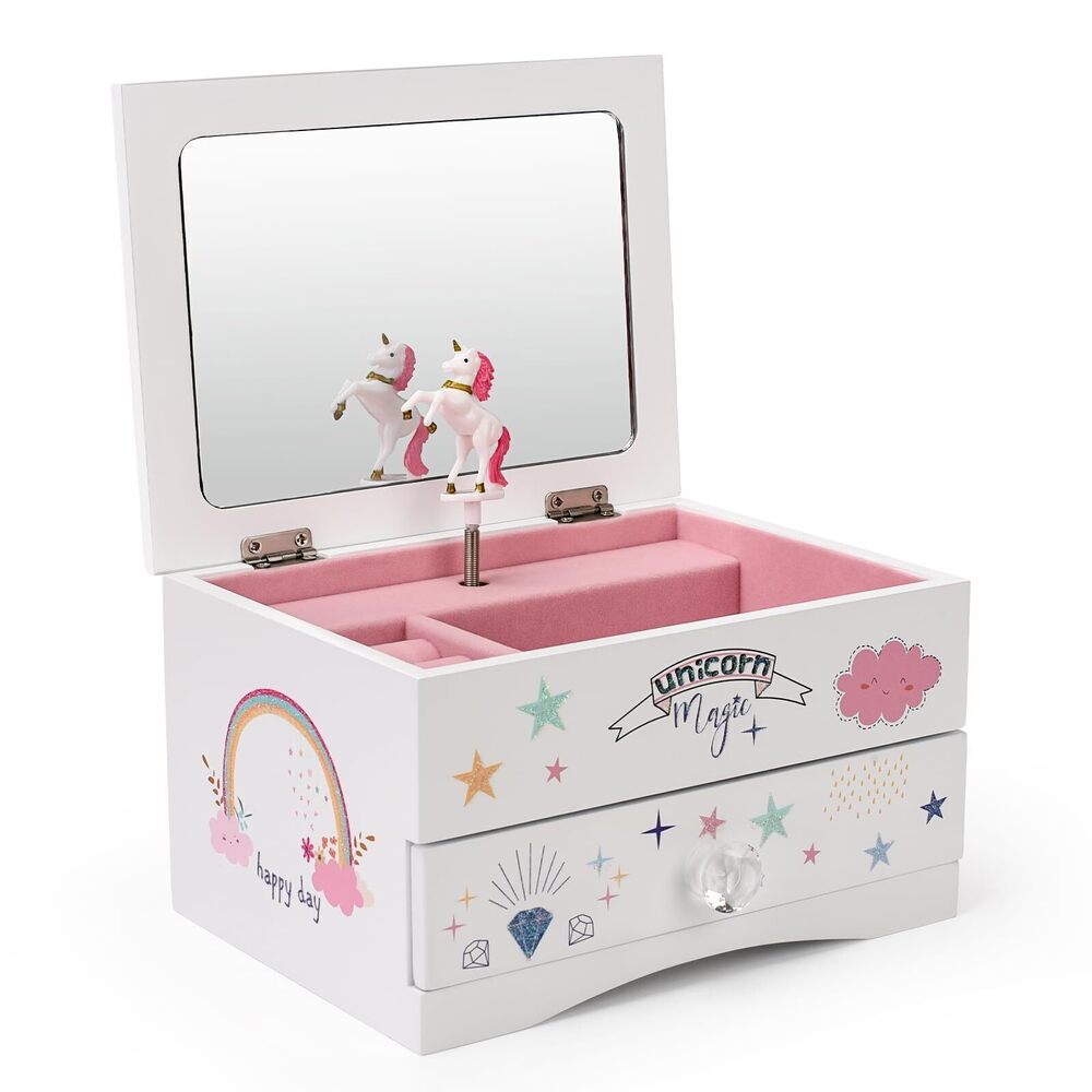 6572 Aliz Unicorn Music Jewelry Box for Girls - Wooden Box with Glittery